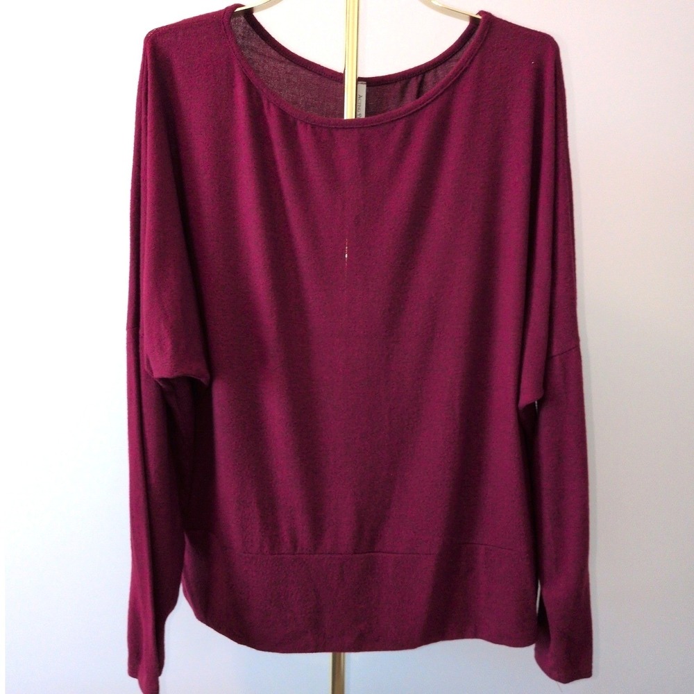 Acting Pro Women 3X Top Burgundy Dolman Sleeve Boat Neck Lightweight Knit